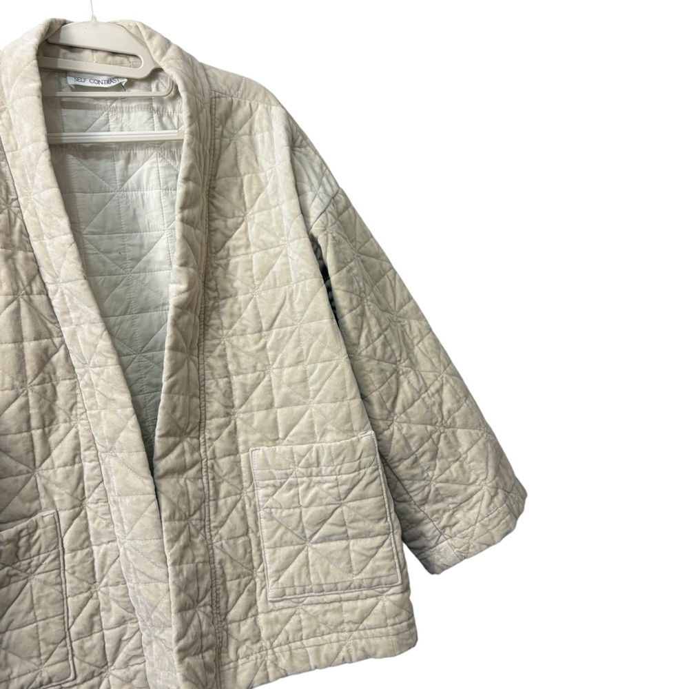 Self Contrast Made in USA Quilted Velvet Beige Kimono Style Jacket Oversized M - Picture 11 of 13